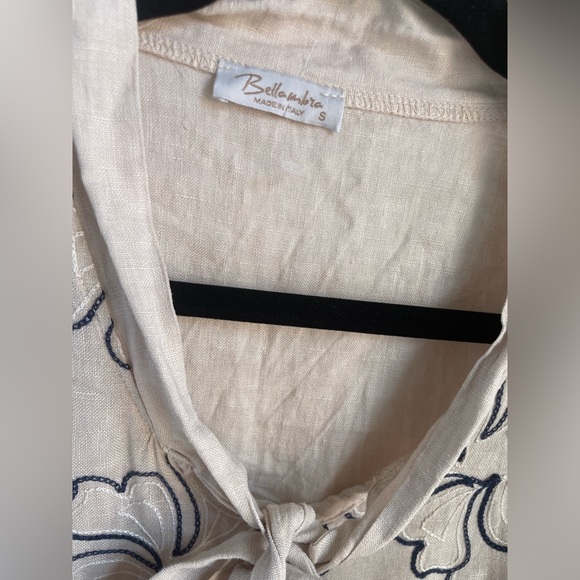 Bellambra Beige 100% Linen Floral Embroidered Shift Dress Made In Italy Sz Small - Picture 4 of 13